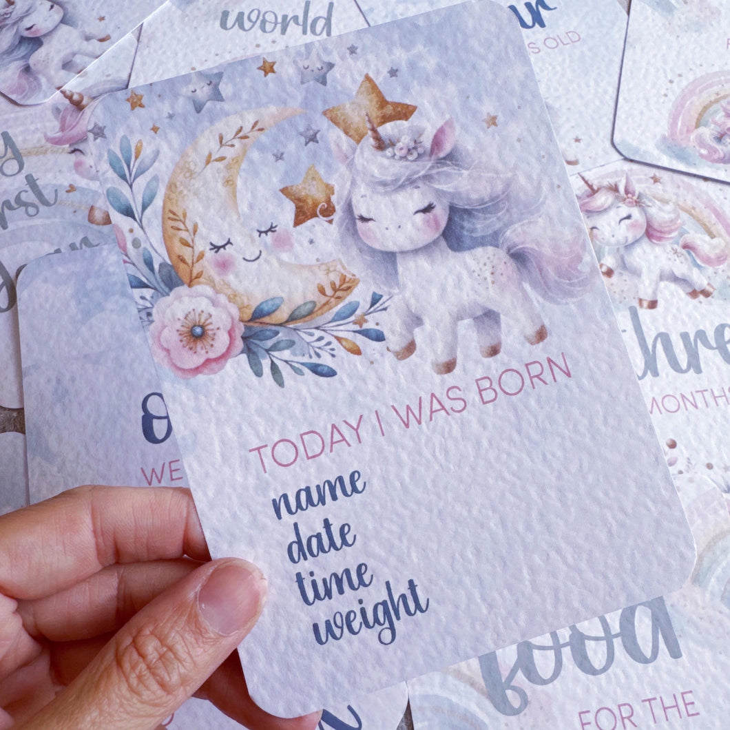 baby milestone cards, cute unicorns, pretty milestone cards, pregnancy cards her, baby shower gift, baby girl, new baby gift, unicorn cards