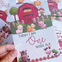 Load image into Gallery viewer, baby milestone cards, farmyard, Jungle, farm Milestone Cards, baby shower gift, pregnancy cards, baby girl, new baby gift, farmyard baby boy
