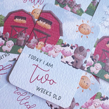 Load image into Gallery viewer, baby milestone cards, farmyard, Jungle, farm Milestone Cards, baby shower gift, pregnancy cards, baby girl, new baby gift, farmyard baby boy
