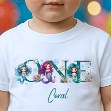 Load image into Gallery viewer, Mermaid ONE Birthday T-Shirt, first Birthday Outfit for Girl, Custom Name Baby Top, 1st Birthday Shirt Toddler, Under the Sea Mermaid Theme
