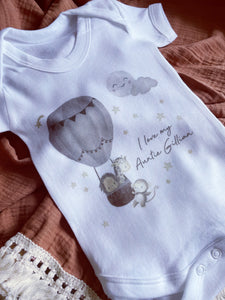 I love you Auntie babygrow / Sleepsuit Hot Air ballon
