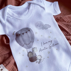 I love you Auntie babygrow / Sleepsuit Hot Air ballon