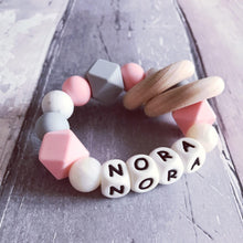 Load image into Gallery viewer, Personalised Silicone Teething Ring Pink and Pearl
