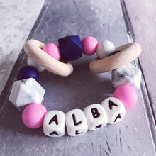 Load image into Gallery viewer, Personalised Silicone Teething Ring - Pink/Navy - Hopes, Dreams &amp; Jellybeans 
