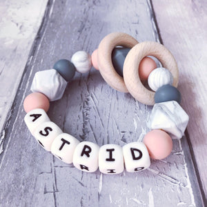 Personalised Silicone Teething Ring Peach