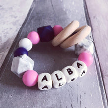 Load image into Gallery viewer, Personalised Silicone Teething Ring - Pink/Navy - Hopes, Dreams &amp; Jellybeans 
