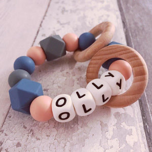 Personalised Silicone Teething Ring - Niagra/Peach - Hopes, Dreams & Jellybeans 