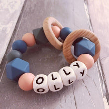 Load image into Gallery viewer, Personalised Silicone Teething Ring - Niagra/Peach - Hopes, Dreams &amp; Jellybeans 

