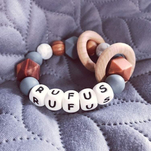 Personalised Silicone Teething Ring - Copper/Grey - Hopes, Dreams & Jellybeans 