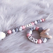 Load image into Gallery viewer, Personalised Pink &amp; Grey Silicone Teething Ring - Hopes, Dreams &amp; Jellybeans 
