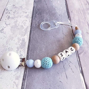Personalised Crochet Dummy Clip - Blue - Hopes, Dreams & Jellybeans 