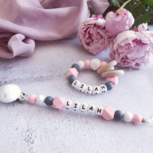 Load image into Gallery viewer, Dummy Clip and Teether Set - Pink/Dark Grey - Hopes, Dreams &amp; Jellybeans 
