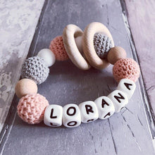 Load image into Gallery viewer, Personalised Crochet Teething Ring - Hopes, Dreams &amp; Jellybeans 
