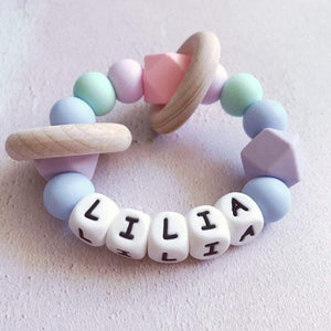 Personalised Silicone Teething Ring - Pastels - Hopes, Dreams & Jellybeans 