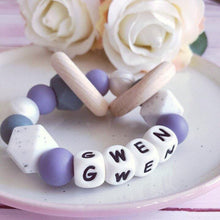 Load image into Gallery viewer, Personalised Silicone Teething Ring - Purple/Gritty - Hopes, Dreams &amp; Jellybeans 
