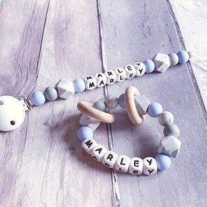 Dummy Clip and Teether Set - Baby Blue/Grey - Hopes, Dreams & Jellybeans 