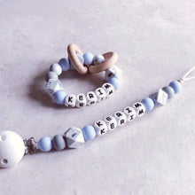 Load image into Gallery viewer, Dummy Clip and Teether Set - Baby Blue/Grey - Hopes, Dreams &amp; Jellybeans 
