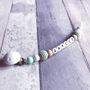 Personalised Crochet Dummy Clip - Mint - Hopes, Dreams & Jellybeans 