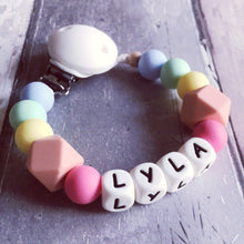 Load image into Gallery viewer, Personalised Silicone Dummy Clip - Pastel Rainbow

