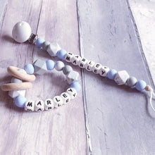 Load image into Gallery viewer, Dummy Clip and Teether Set - Baby Blue/Grey - Hopes, Dreams &amp; Jellybeans 

