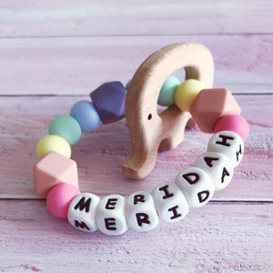 Personalised Elephant Teether - Rainbow