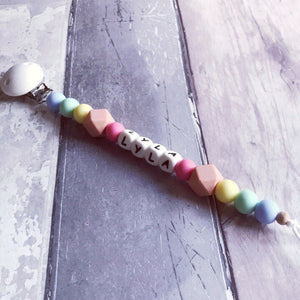 Personalised Silicone Dummy Clip - Pastel Rainbow