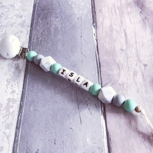 Personalised Silicone Dummy Clip - Mint - Hopes, Dreams & Jellybeans 