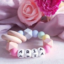 Load image into Gallery viewer, Personalised Pastel Rainbow Silicone Teething Ring
