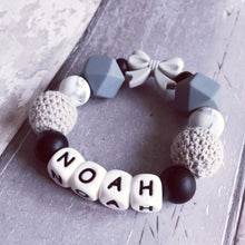 Load image into Gallery viewer, Personalised Silicone Teether with Bow - Hopes, Dreams &amp; Jellybeans 
