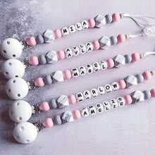 Load image into Gallery viewer, Personalised Silicone Dummy Clip - Pink - Hopes, Dreams &amp; Jellybeans 
