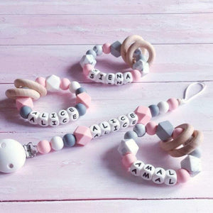 Dummy Clip and Teether Set - Pink/Dark Grey - Hopes, Dreams & Jellybeans 