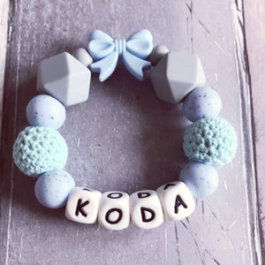 Personalised Silicone Teether with Bow - Hopes, Dreams & Jellybeans 