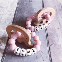 Load image into Gallery viewer, Personalised Silicone Teether with Elephant - Hopes, Dreams &amp; Jellybeans 
