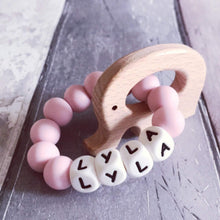 Load image into Gallery viewer, Personalised Silicone Teether with Elephant - Hopes, Dreams &amp; Jellybeans 
