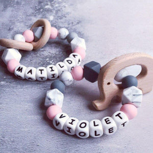 Dummy Clip and Teether Set - Pink/Grey - Hopes, Dreams & Jellybeans 