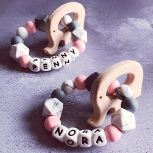 Dummy Clip and Teether Set - Pink/Grey - Hopes, Dreams & Jellybeans 