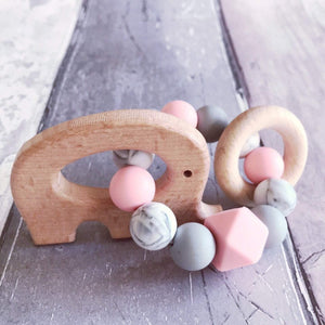 Elephant Mini Teething Ring - Pink - Hopes, Dreams & Jellybeans 