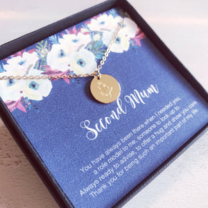 Second Mum Mothers Day Gift, Floral Necklace for Stepmum, Stepmother Gift, Message Card Bonus Mum, Mothers day Gift Second Mum, Floral Gift