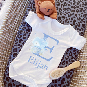 Baby Boys Sleepsuit, Personalised Whale Sleepsuit, Personalised Whale Gift for Baby Boy, Blue Whale Baby Vest, Ocean Baby Shower Gift,