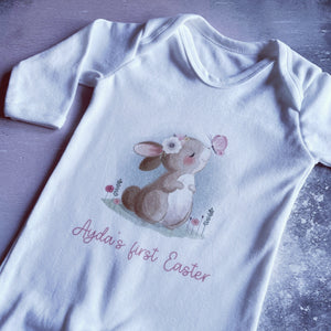 My First Easter Bunny with Pink Text Personalised Babygrow, Bunny Vest 1st Easter Outfit Gift, Bodysuit Sleepsuit, Baby Girl, New Baby 2023,