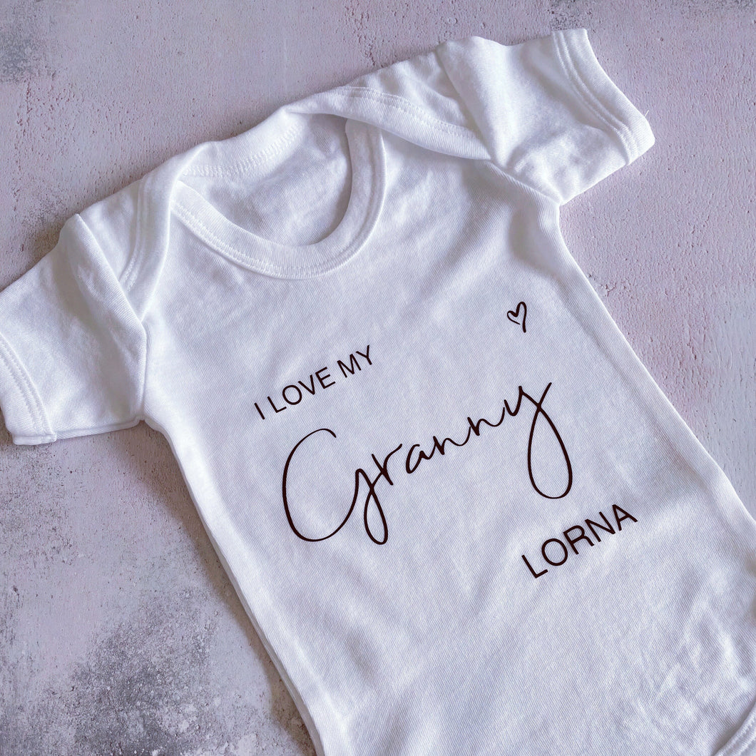 I Love My Granny Baby Vest, Personalised Babygrow, Gran Babygrow, Newborn Pregnancy Announcement Gift, Going to be a Grandmother Gift