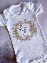 Load image into Gallery viewer, First Christmas babygrow, Personalised vest, Santa sleepsuit, 1st Xmas, 1st Christmas Baby girl Babygro, Festive Christmas outfit, Xmas pjs
