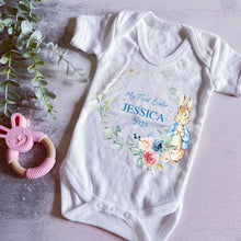 Load image into Gallery viewer, Peter rabbit My First Easter babygrow, Baby girls first easter outfit, my 1st easter babygrow, first easter baby vest, My First Easter Blue
