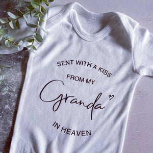 Sent With A Kiss From My Grandad In Heaven, I Love My Grandad Baby Vest, Newborn Pregnancy Announcement, Cute Baby Vest Bodysuit Baby Grow