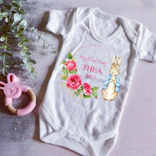 Load image into Gallery viewer, Peter rabbit My First Easter babygrow, Baby girls first easter outfit, my 1st easter babygrow, first easter baby vest, My First Easter Pink
