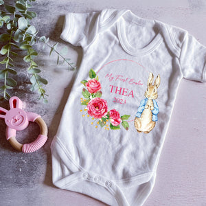 Peter rabbit My First Easter babygrow, Baby girls first easter outfit, my 1st easter babygrow, first easter baby vest, My First Easter Pink
