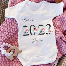Load image into Gallery viewer, Baby girls born in 2023 babygrow, vest, sleepsuit, baby girls hospital coming home outfit, Newborn Pregnancy Announcement Gift, New Mum Gift
