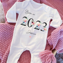 Load image into Gallery viewer, Baby girls born in 2023 babygrow, vest, sleepsuit, baby girls hospital coming home outfit, Newborn Pregnancy Announcement Gift, New Mum Gift
