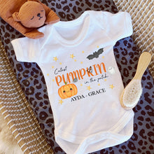 Load image into Gallery viewer, Cutest Pumpkin In The Patch, Baby Vest, My first Halloween Babygrow, Pumpkin Baby Halloween Trick or Treat, Halloween Personalised Outfit
