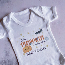 Load image into Gallery viewer, Cutest Pumpkin In The Patch, Baby Vest, My first Halloween Babygrow, Pumpkin Baby Halloween Trick or Treat, Halloween Personalised Outfit
